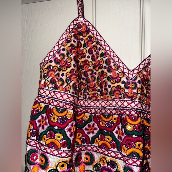 Calypso St. Barth women’s neon embroidered tassle linen top L bohemian beach - Picture 6 of 8